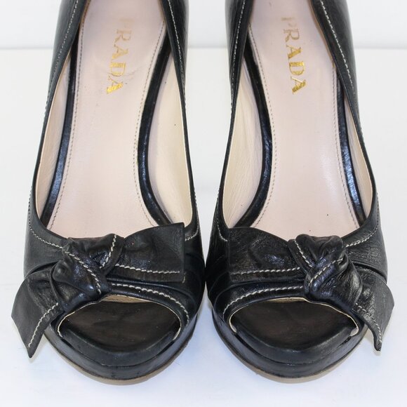 Prada Leather Peep Toe Bow Pumps Womens (EU 36/US 6) - Picture 5 of 9